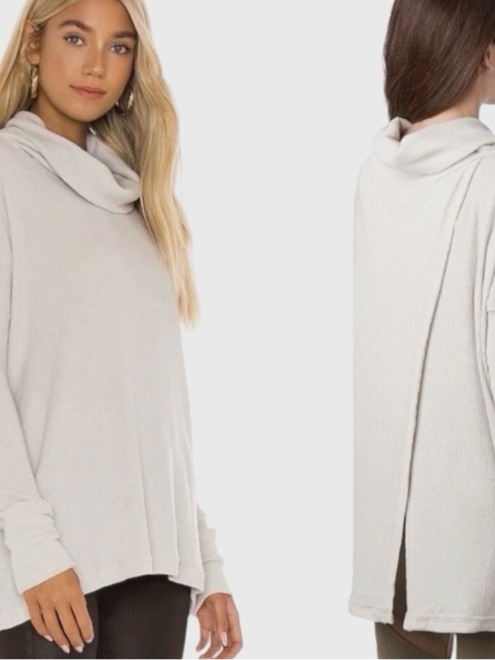 We The Free Cream Draped Cowl Neck Split-Back Sweater